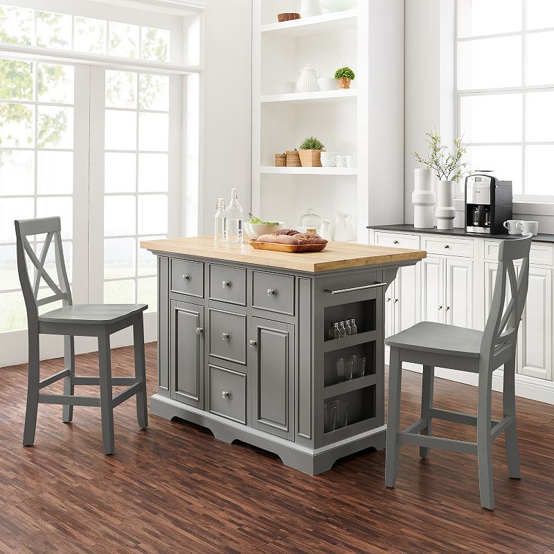 Crosley Julia Wood-Top Kitchen Island with Stools 3-piece Set