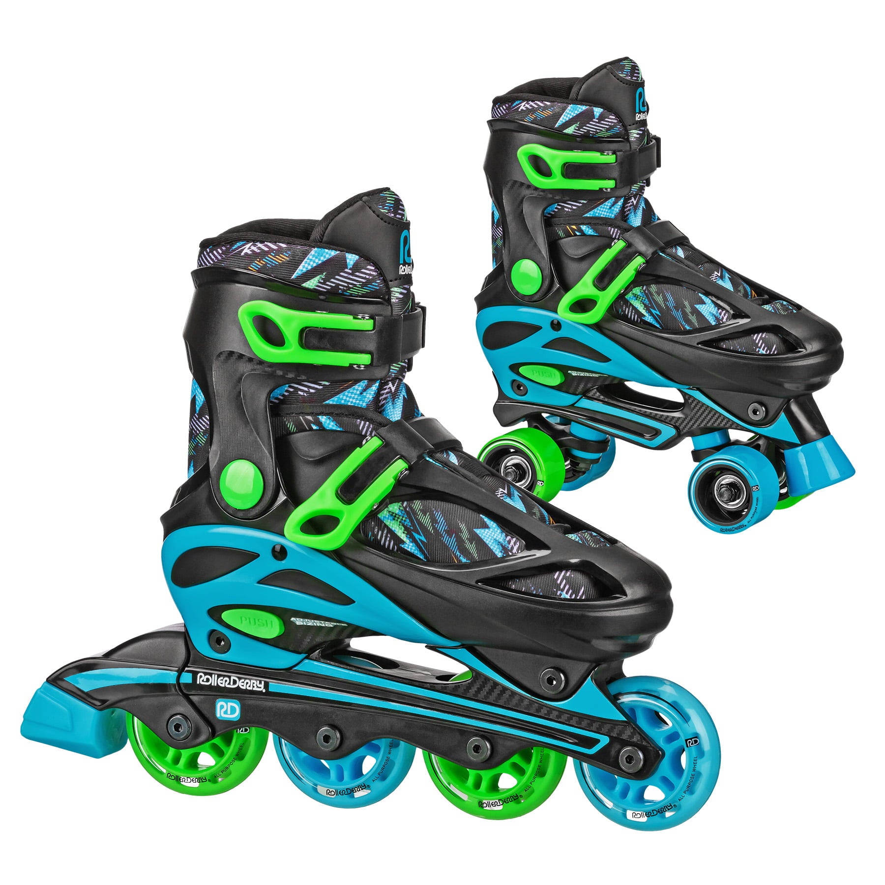 Roller Derby Sprinter Boy's 2n1 Adjustable Quad and Inline Skate Combo Lightning, Size 3-6