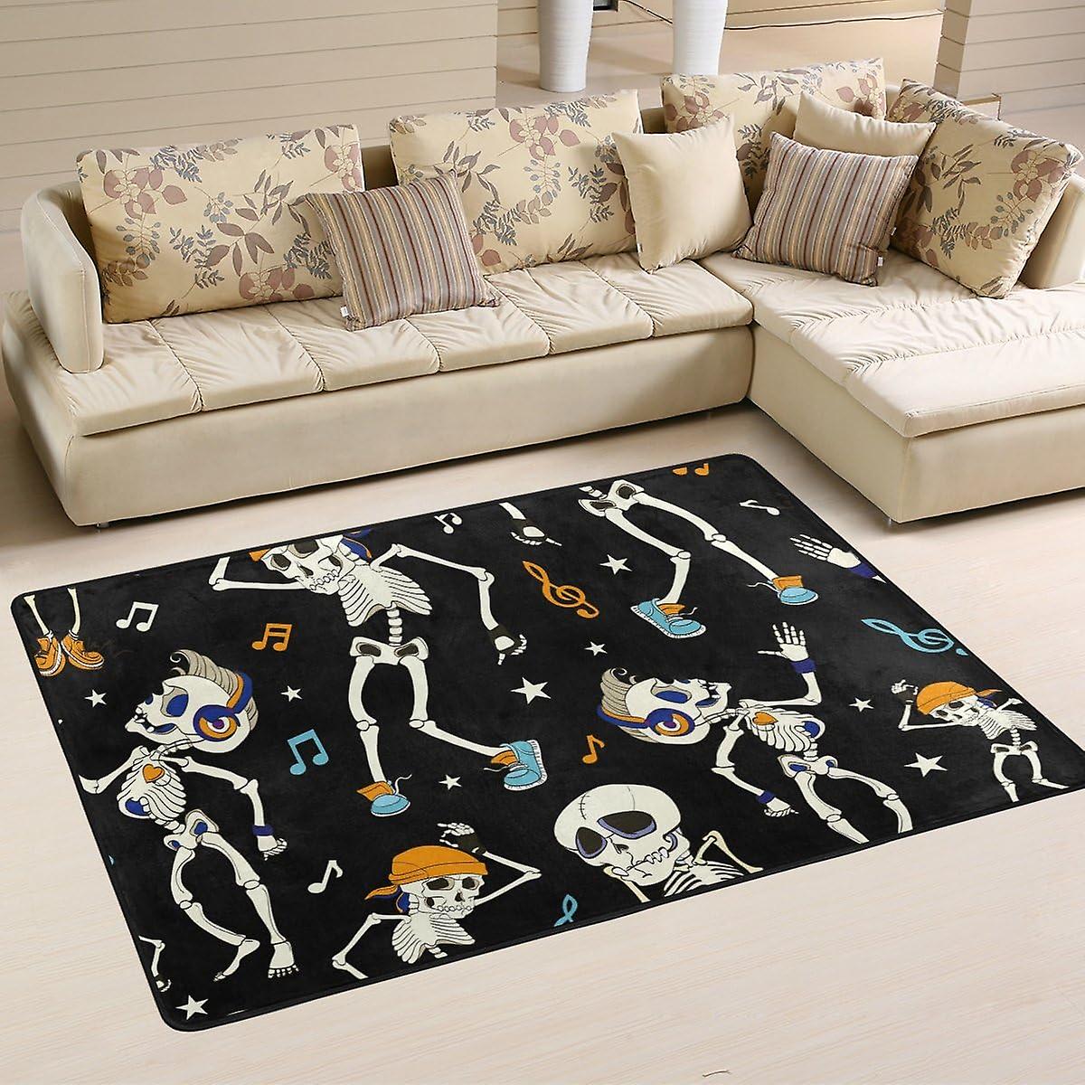 Colourlife Skulls Listening Music Lightweight Carpet Mats Area Soft Rugs Floor Mat Doormat Decoration For Rooms Entrance 36 X 24 Inches