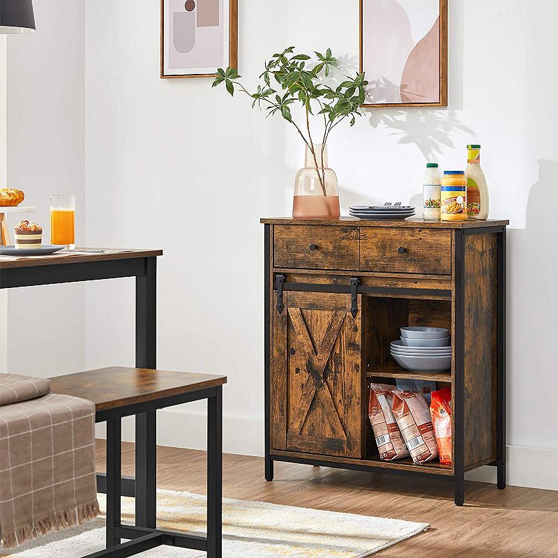 Industrial Sideboard， Floor Cabinet With 1 Drawer And Sliding Barn Door