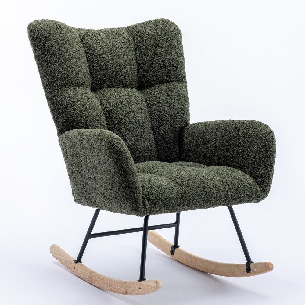 Soft Velvet Rocking Chair  Comfy Wingback Glider Rocker  Dark Green