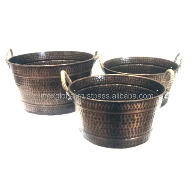 Hammered Copper Antique Set of 3 Oval Shape Planter Tub plant pots garden supplies Flower Pots   Planters