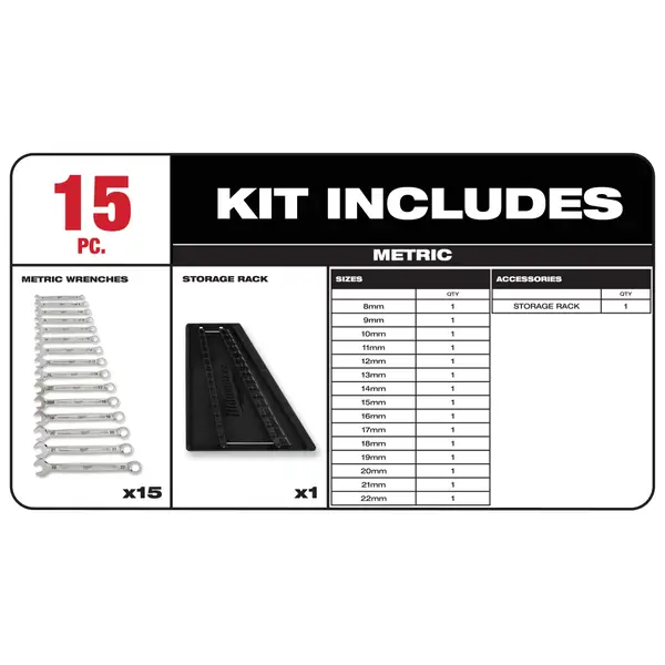 Milwaukee 48-22-9515 15-Piece Metric Combo Wrench Kit