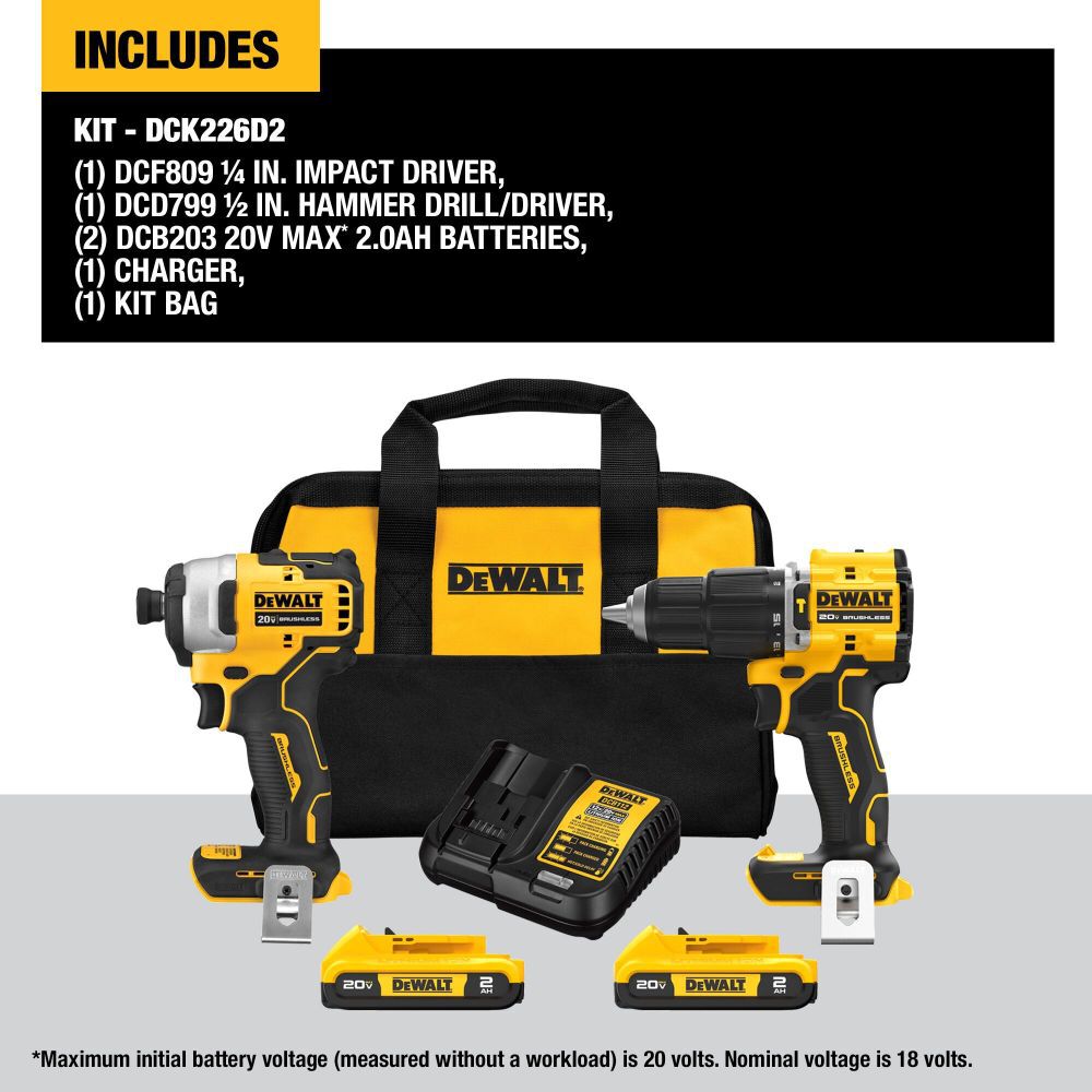 DEWALT ATOMIC 20V MAX Brushless 2 Tool Combo Kit DCK226D2 from DEWALT