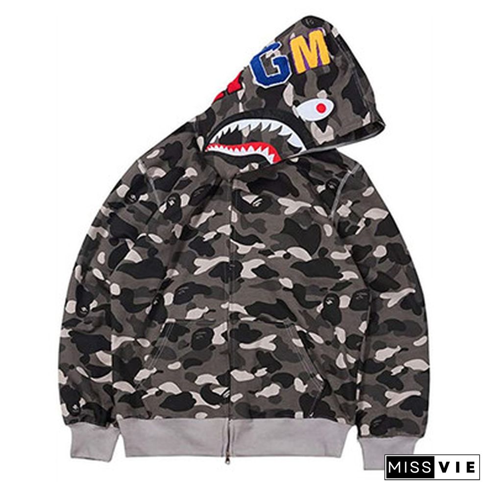 Fashion Shark Head Print Sweatshirt Hooded Jacket