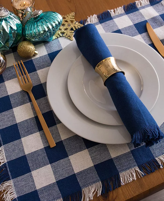 Design Imports Navy Heavyweight Check Fringed Placemat Set of 6