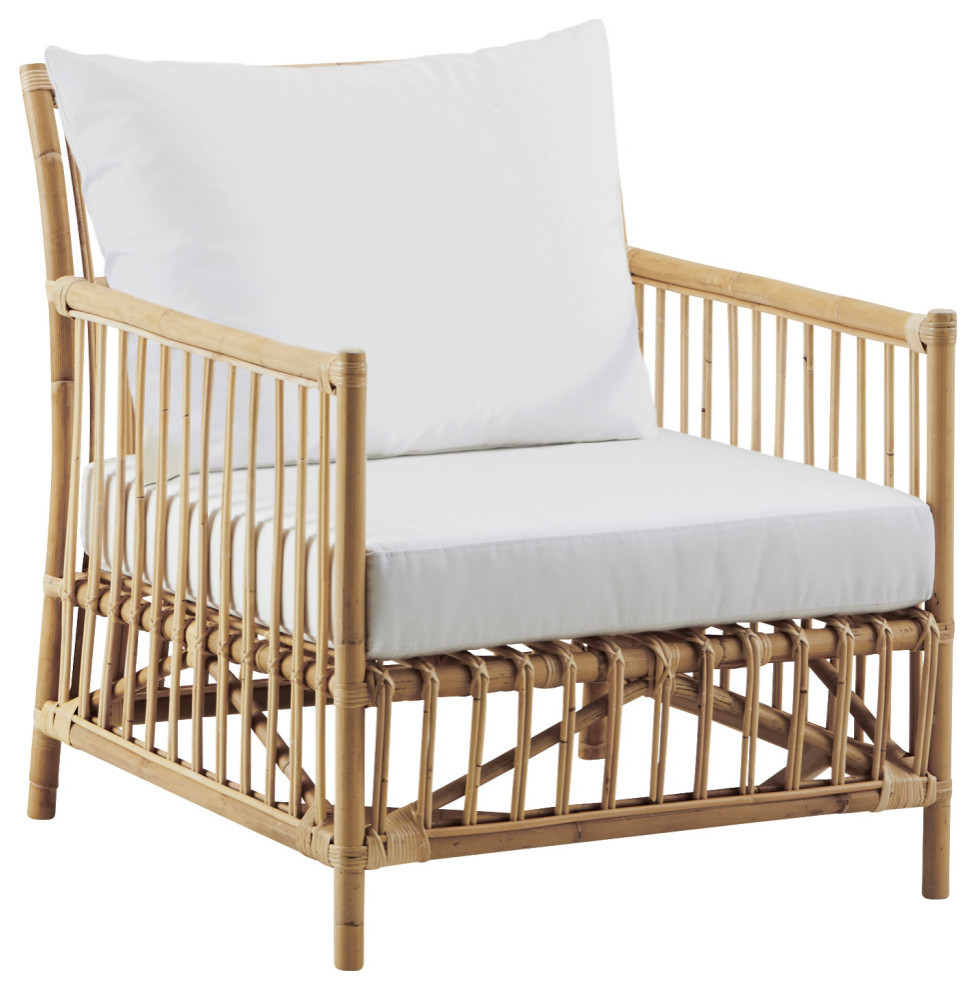 Caroline Rattan Chair Natural  Tempotest White Canvas Seat and Back Cushion   Tropical   Armchairs And Accent Chairs   by Sika Design  Houzz