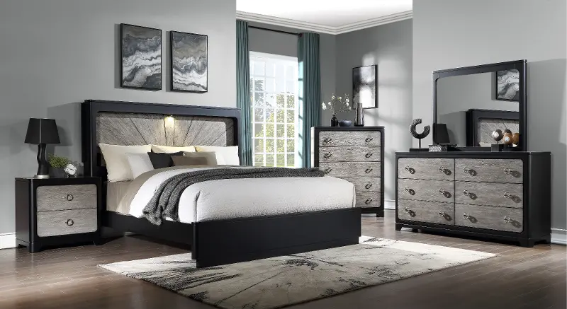 Astoria Black and Gray 4 Piece Queen Bedroom Set