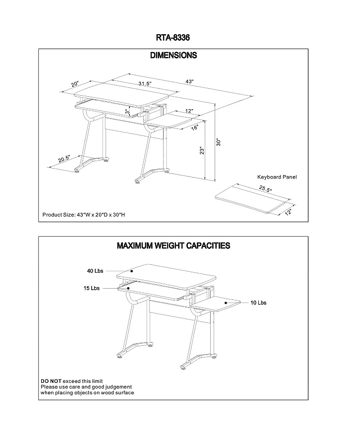 RTA Products Techni Mobili Compact Computer Desk