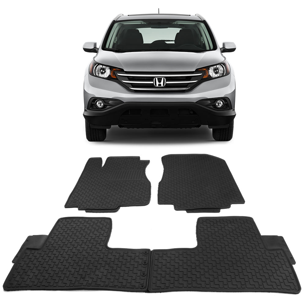 Ikon Motorsports Compatible with 12-16 Honda CR-V CRV Latex All Weather Floor Mat Carpet Black