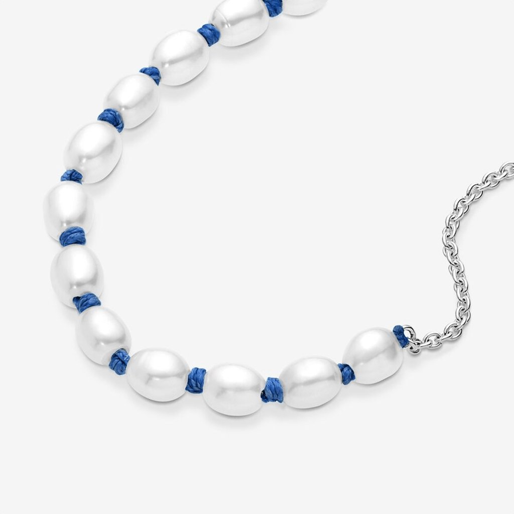 PANDORA  Freshwater Cultured Pearl Blue Cord Chain Bracelet