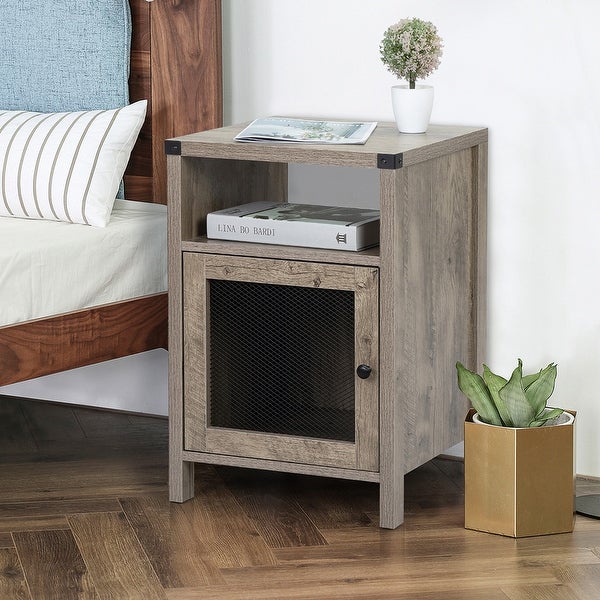 Farmhouse Nightstand End Table with USB Port and Charging Station - - 36119683