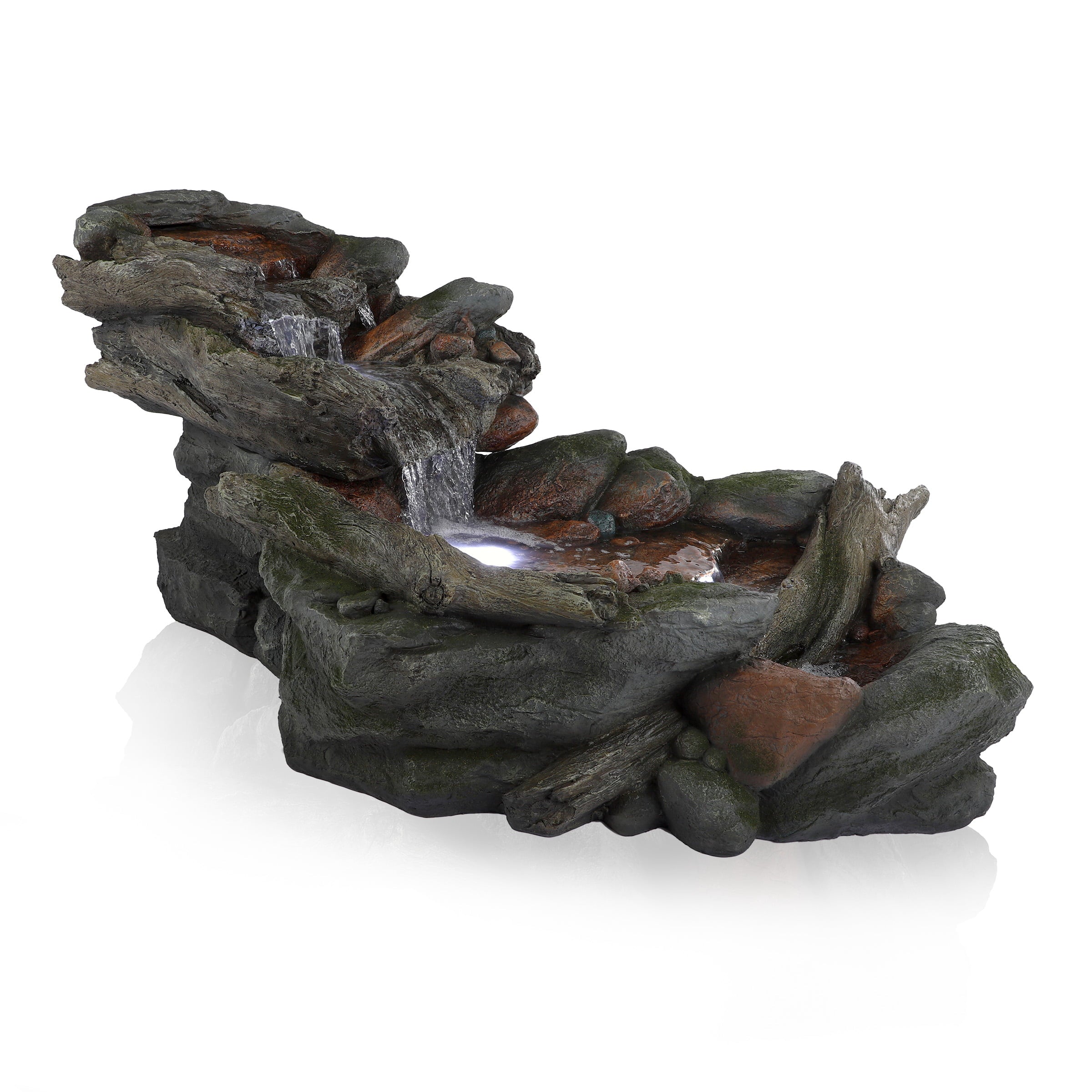 Alpine Corporation Outdoor 3-Tier Rainforest Rock Water Fountain with LED Lights