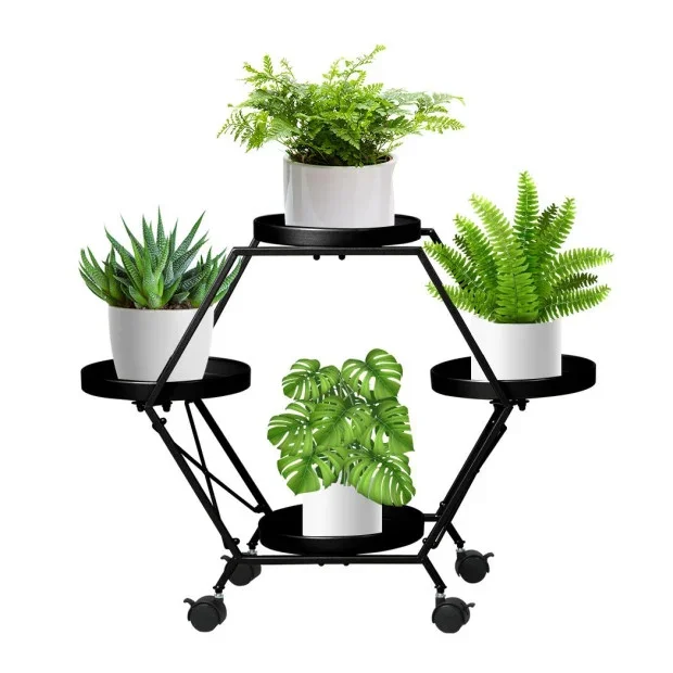 Multiple Tier Black Modern Mid Century Holder Wrought Iron Indoor Planter Flower Pot Metal Plant Stand Wholesale Cheap Price