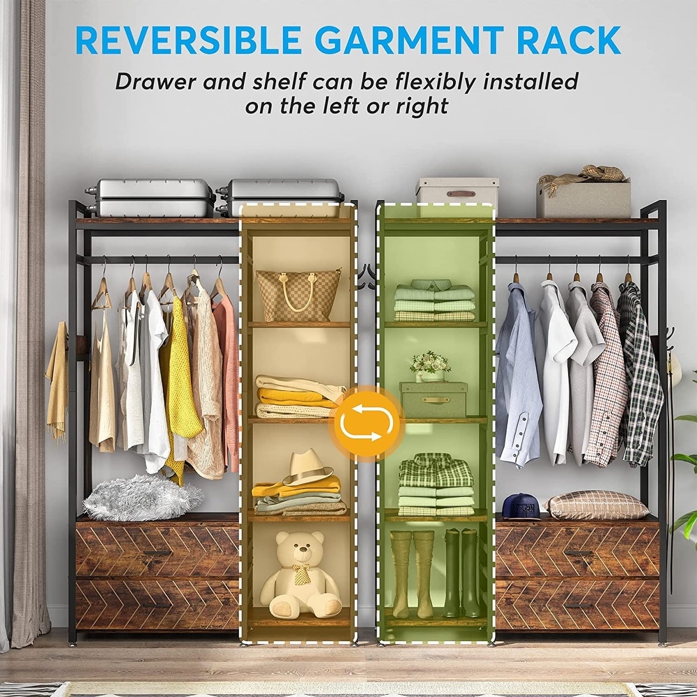 Freestanding Closet Organizer  Clothes Rack with Drawers and Shelves  Heavy Duty Garment Rack