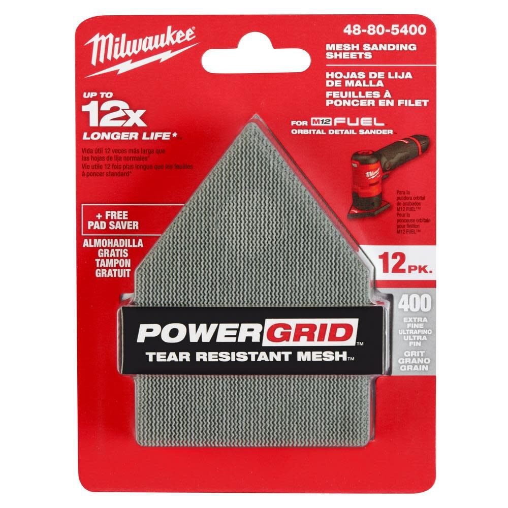 Milwaukee 400 Grit Mesh Sanding Sheets for M12 Orbital Detail Sander 12pk 48-80-5400 from Milwaukee