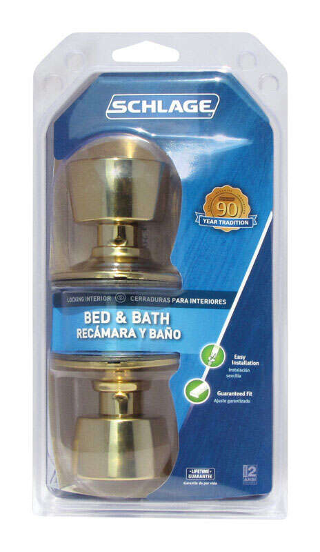 Schlage Bell Bright Brass Privacy Lockset 1-3/4 in.