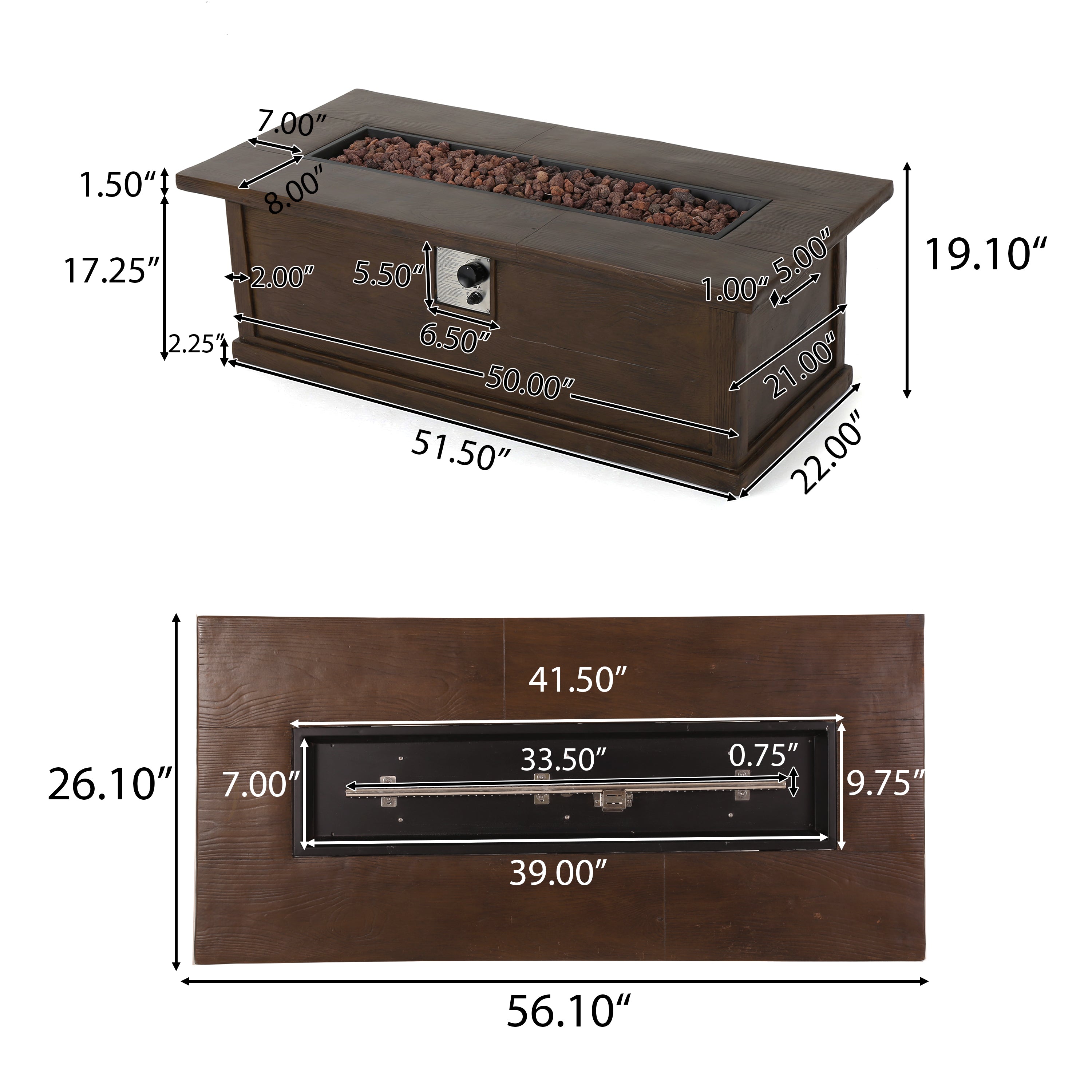 Pablo Outdoor 56-inch Rectangular Propane Fire Table