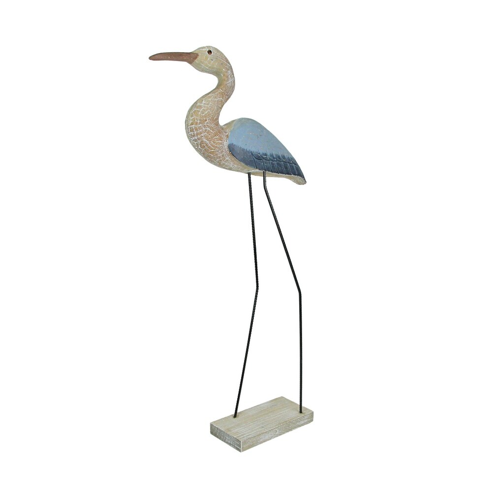 29 Inch Carved Wood Blue Heron Bird Statue Coastal Decor Sculpture Art   29.25 X 9.75 X 5 inches