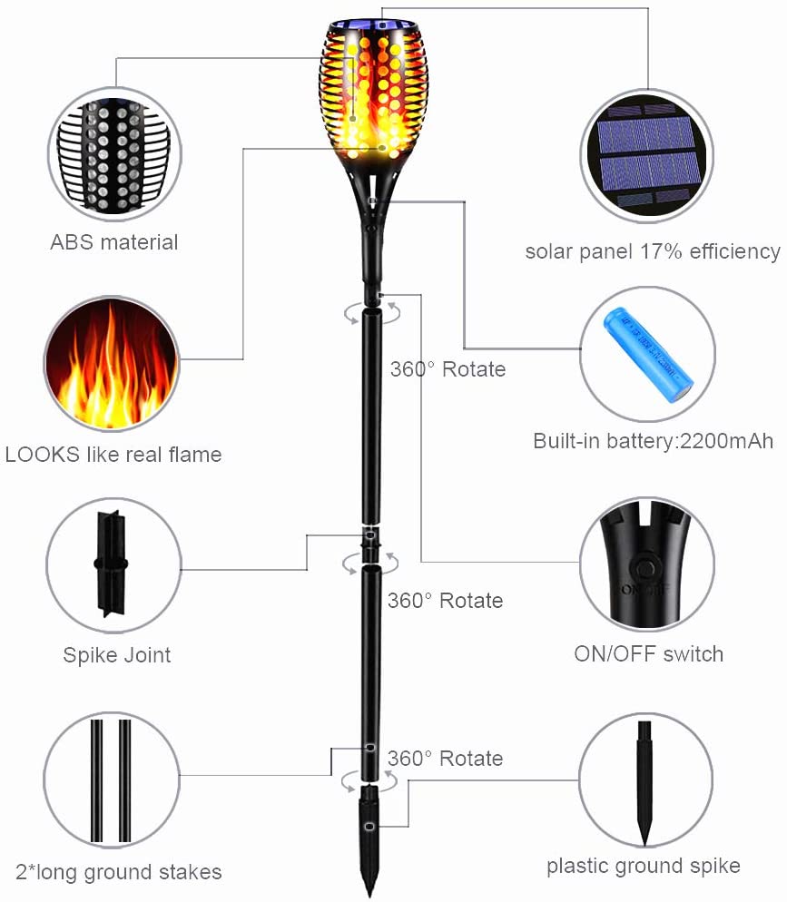 SZRSTH Solar Torch Lights, 48" Height Larger Solar Torches with Flickering Flames Outdoor Garden Indoor Decor - 4 Pack