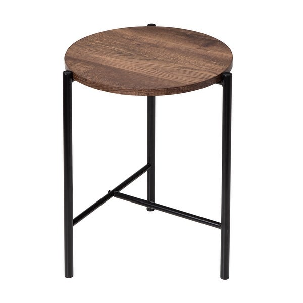 Black/Natural Round Side Table with T-Pattern Base