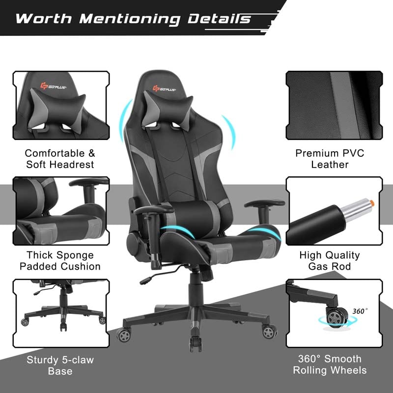 Ergonomic Swivel Massage Gaming Chair Recliner, E-Sport Gamer Racing Chair, Computer Office Chair with Headrest & Lumbar Support