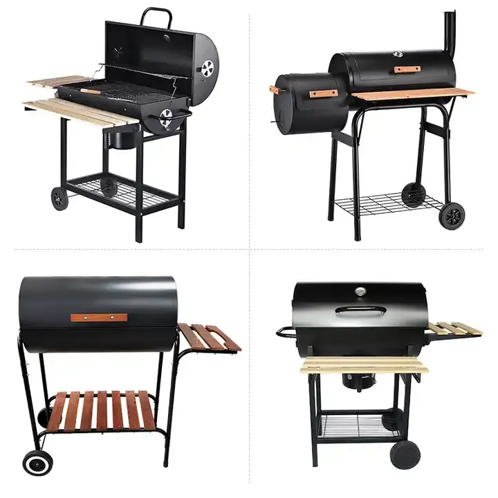 Barrel Charcoal Barbecue Grill with Side Table Use for Outdoor Backyard Patio and Parties