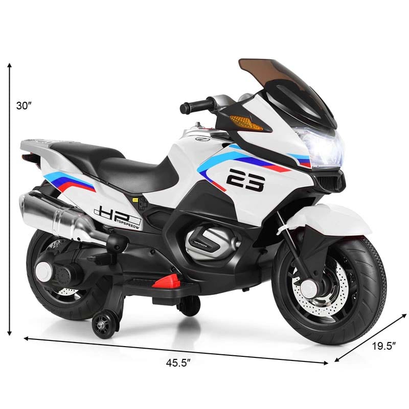 12V Kids Ride On Motorcycle, Battery Powered Electric Kids Motorbike Toy with Training Wheels & LED Lights