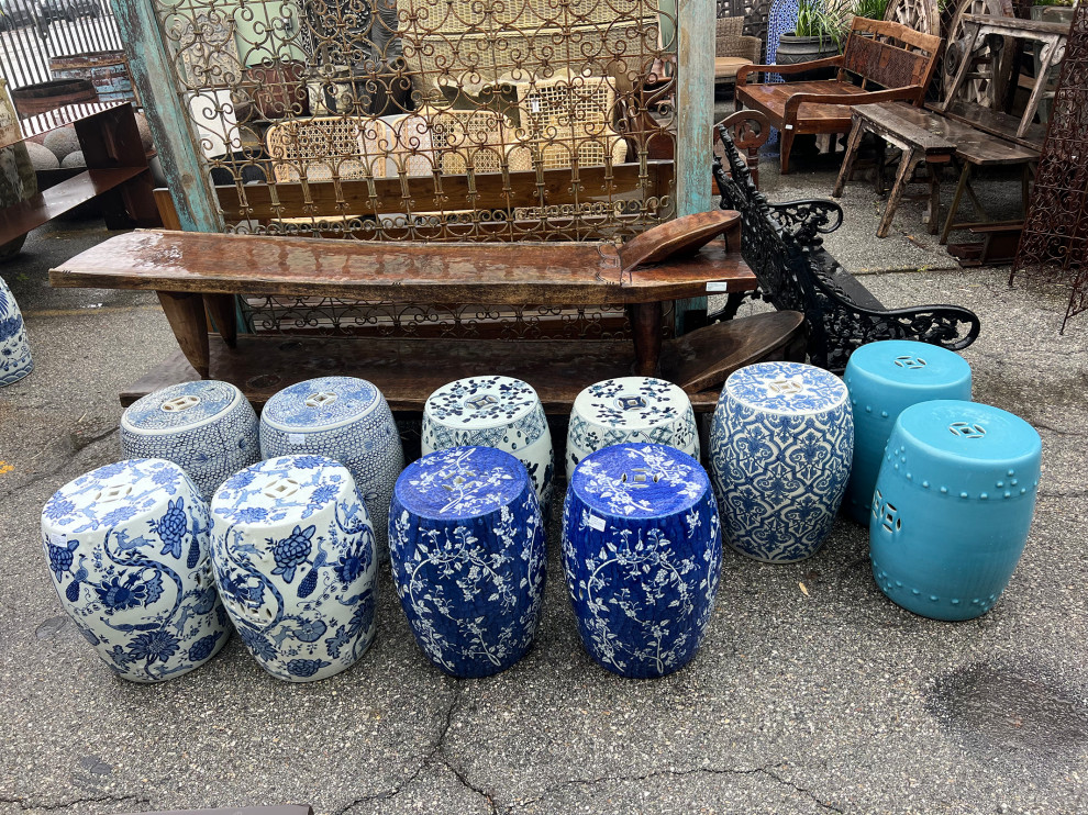 Blue and White Paris Ceramic Stool   Asian   Accent And Garden Stools   by Design Mix Furniture  Houzz