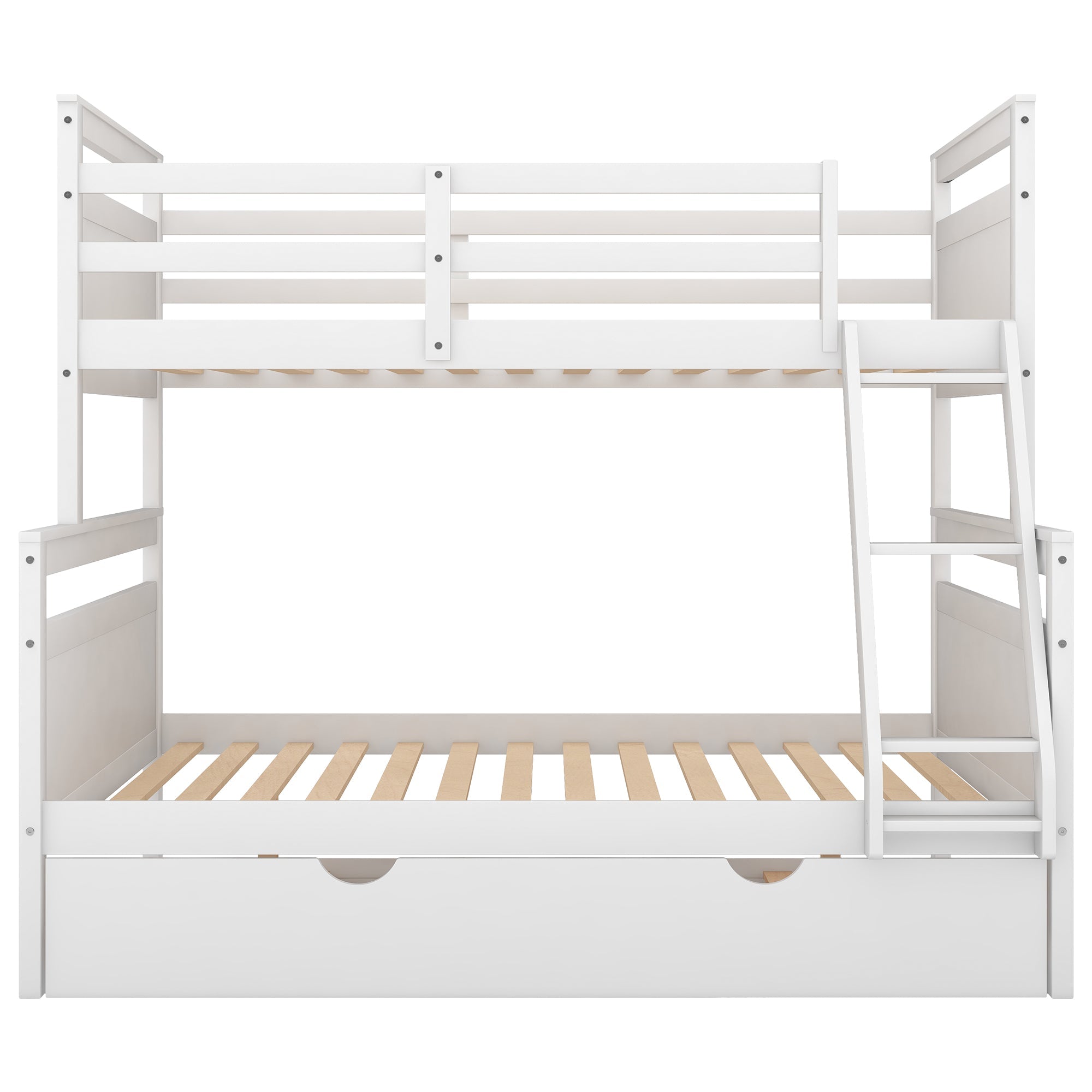 Euroco Wood Twin over Full Bunk Bed with Trundle for Kids & Adults for Bedrooms, White