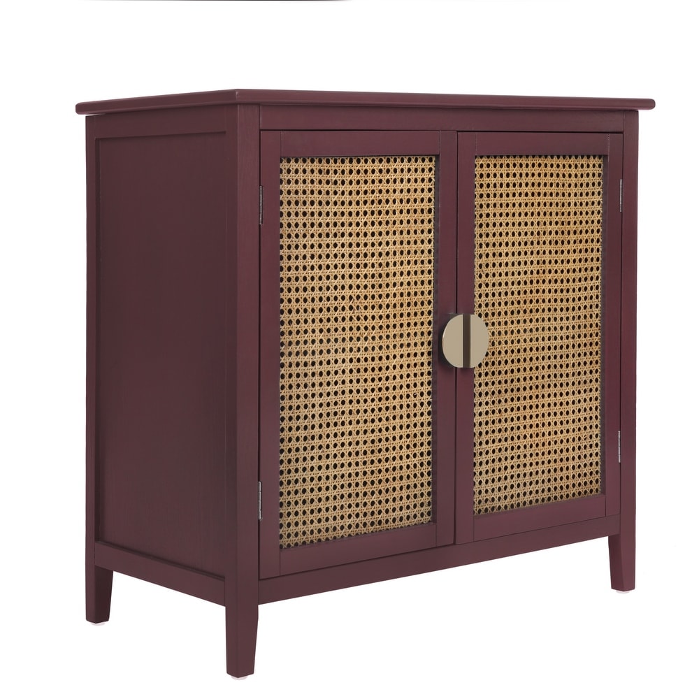 Set of 2 Wooden 2 Door Naturel Rattan Cabinet   31.5\