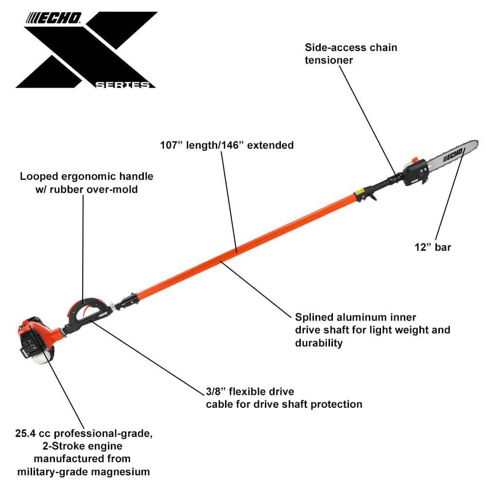 ECHO 12 in 254 cc Gas 2Stroke X Series Telescoping Power Pole Saw with Loop Handle and Shaft Extending to 121 ft