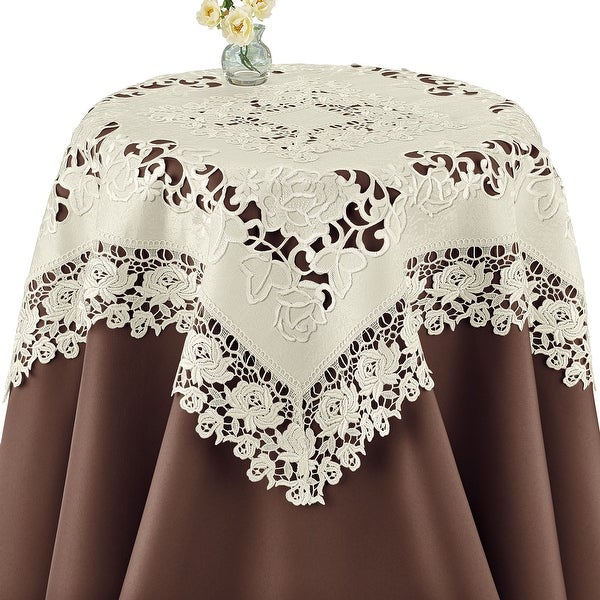 Elegant Intricate Cutwork Rosebud Lace Border Table Linens