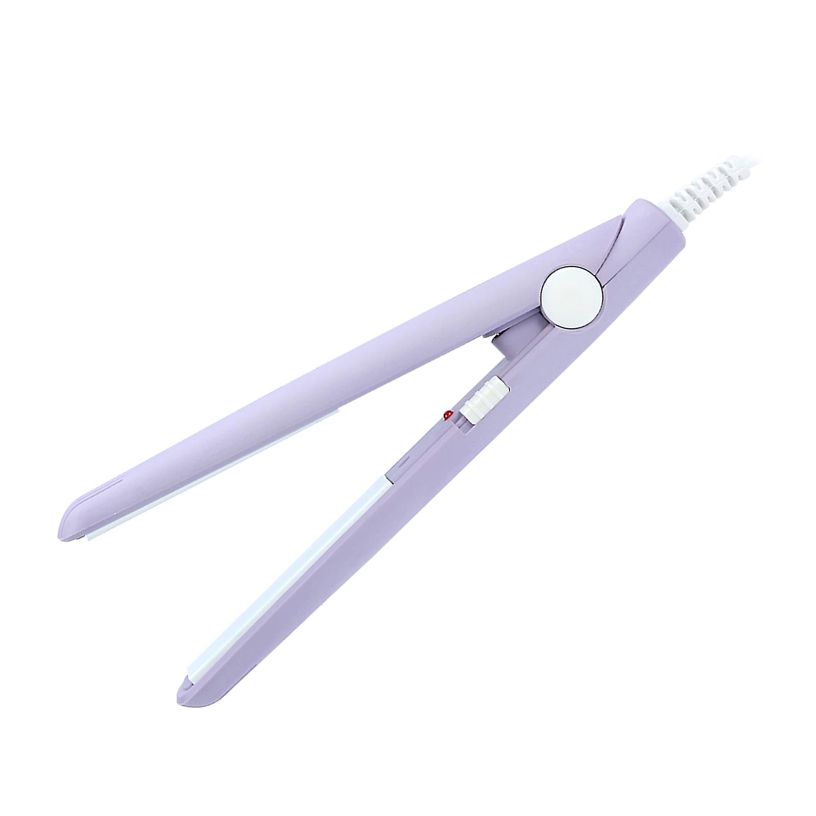 2 In 1 Mini Hair Straightener Ceramic Tourmaline Plate Beauty Heating Flat Curler Purple Eu Plug