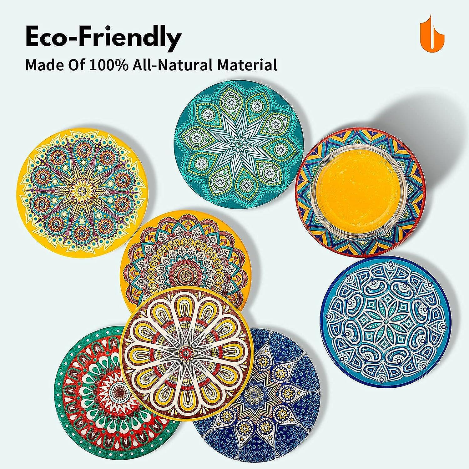 Mandala Ceramic Coaster For Drinks Absorbent Coasters With Cork Base Stone Coasters Set For Wooden Table， Great Home And Dining Room Decor， Housewarmi