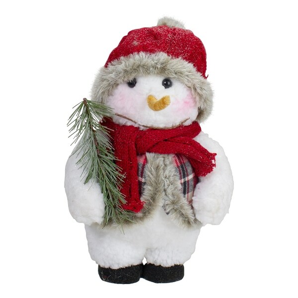 10 Plush Snowman Wearing Plaid Vest and Hat Christmas Figure