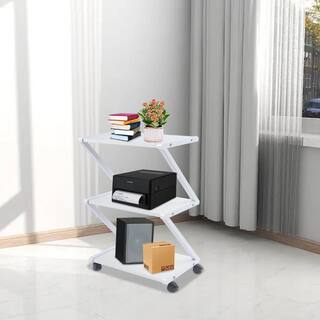 YIYIBYUS 3-Tier Metal Frame Wood 4-Wheeled Mobile Printer Stand Cart in White CS-FKH6963-360