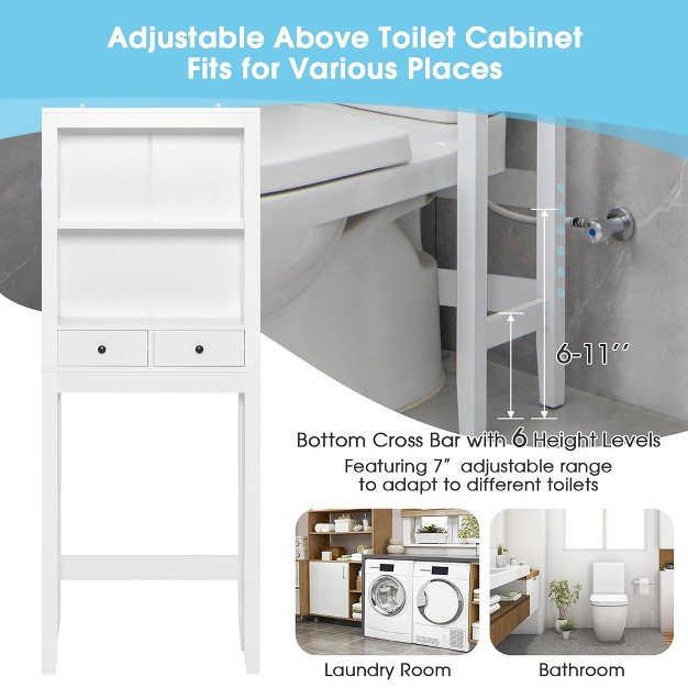 Costway Over The Toilet Storage Rack Bathroom Space Saver With 2 Open Shelves amp Drawers