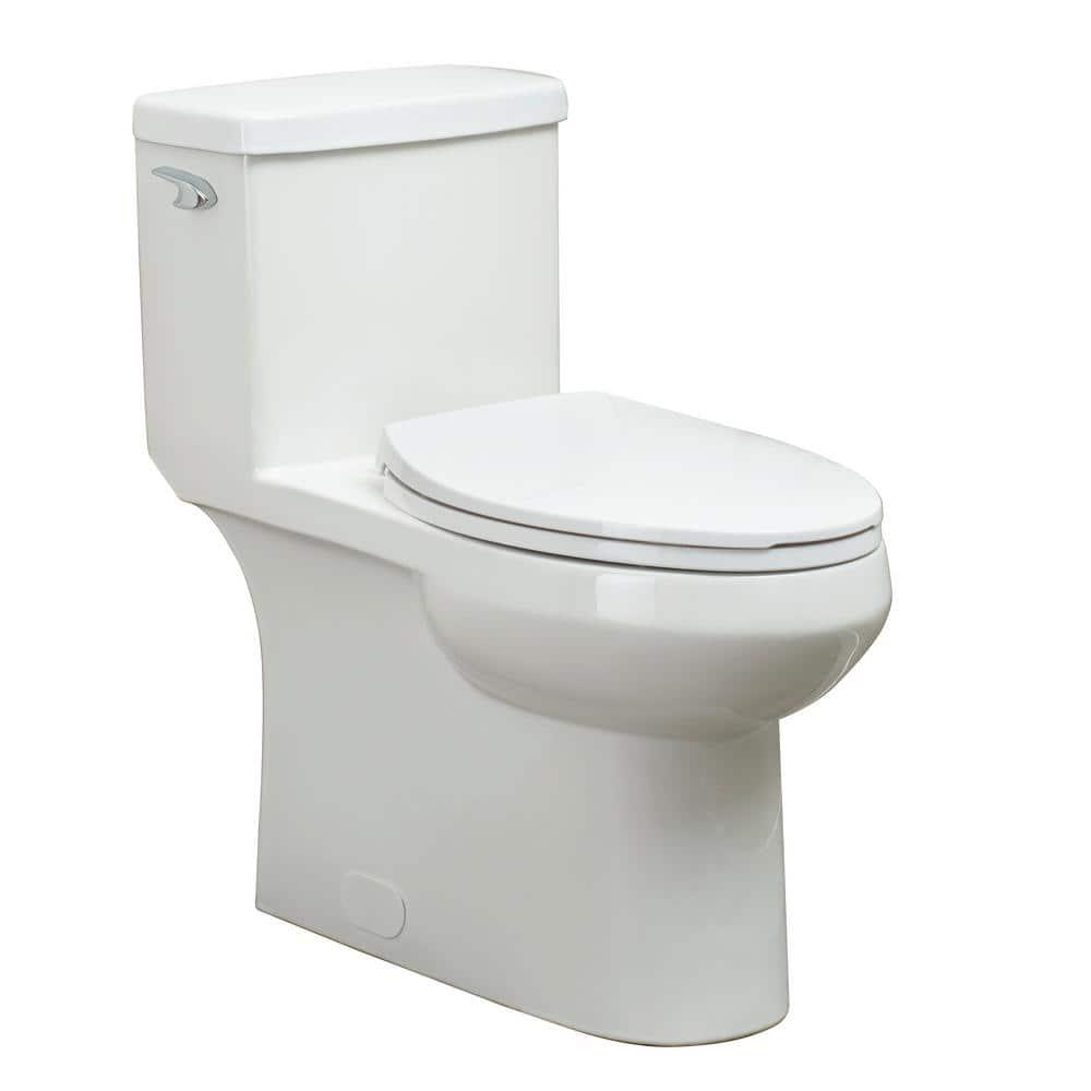 Foremost 1Piece 128 GPF Single Flush Elongated Toilet FM trim in White with Slow Close Toilet Seat Included