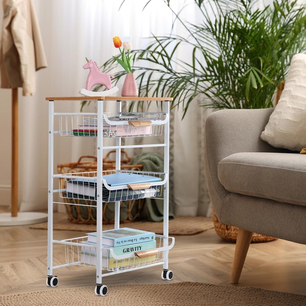 4 Tier Rolling Kitchen Storage Cart  Metal Microwave Stand Kitchen Island Cart on Wheels with Storage