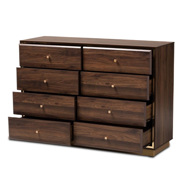 Cormac Wood And Metal 8 Drawer Dresser Walnut Brown gold Baxton Studio