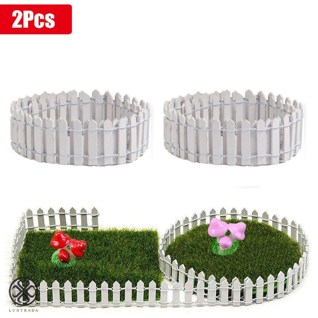 Luxtrada 2pcs Miniature Fairy Garden Wood Fence Doll House Terrarium Dollhouse Succulent Plant Pot DIY Mini Ornament for Dollhouse Home Garden (White)