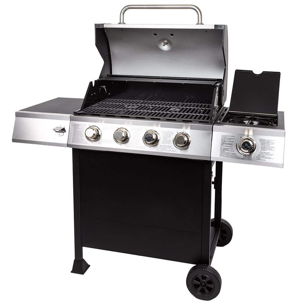 DynaGlo 4Burner Open Cart Propane Gas Grill in Stainless Steel with Side Burner