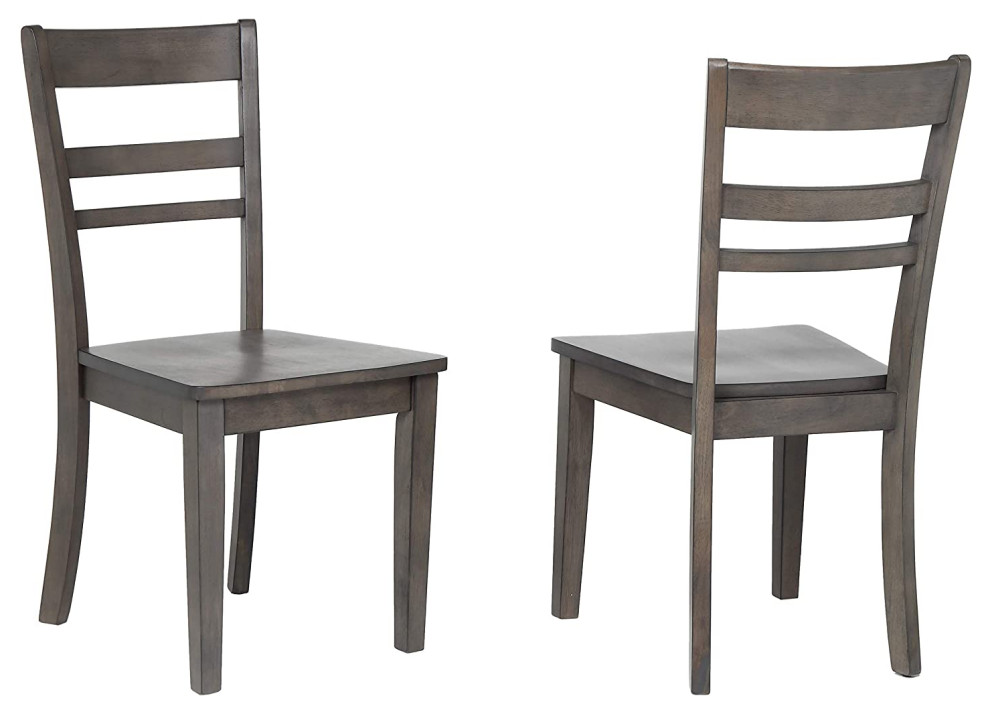 Set of 2 Dining Chair  Oversized Seat With Ladder Back  Weathered Grey   Transitional   Dining Chairs   by Declusia  Houzz