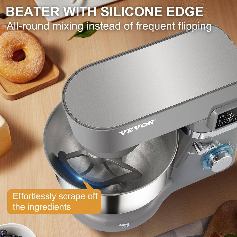 VEVOR Stand Mixer 660W Electric Dough Mixer with 6 Speeds LCD Screen Timing Food Mixer with 5.8 Qt. Stainless Steel Bowl Gray XRLLSJBJHHBDFN8Q4V1