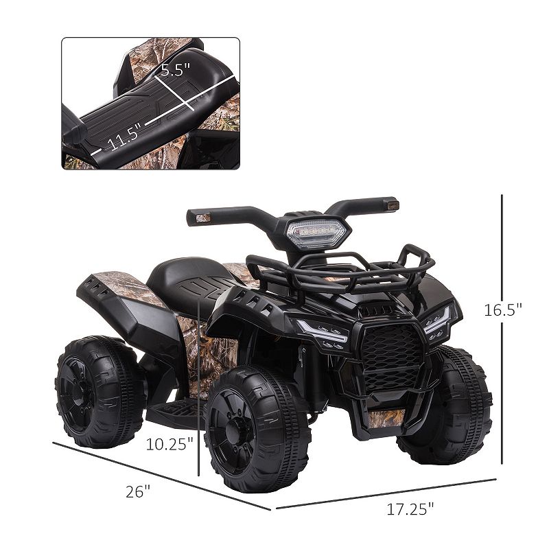 Aosom Kids Ride on ATV Four Wheeler Car with Real Working Headlights 6V Battery Powered Motorcycle for 18 36 Months Black