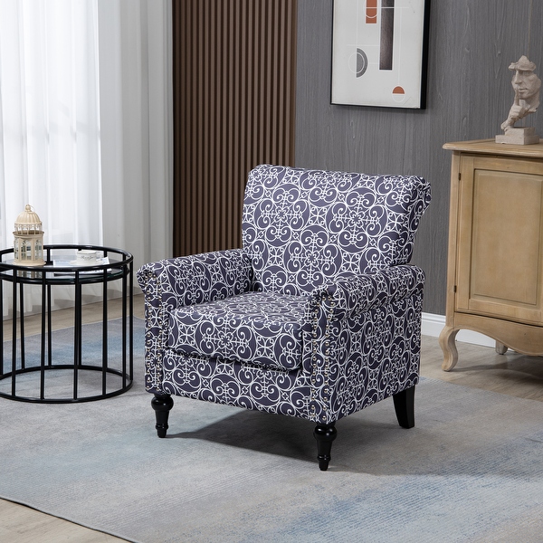 Floral Pattern Mid-Century Modern Accent Chair， Linen Armchair