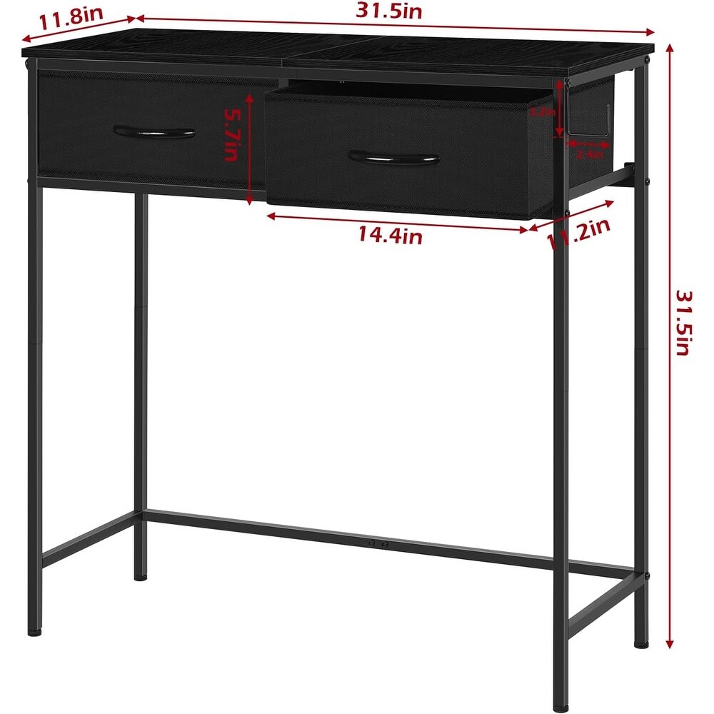 Narrow Modern Sofa Table with Hooks and Fabric Drawers Console Table