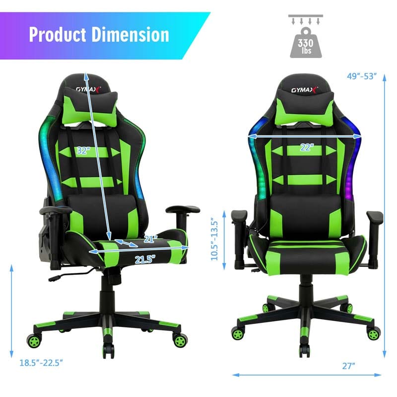 High Back RGB Gaming Chair, Ergonomic Video Game Chair with LED Lights, PVC Leather E-Sport Computer Chair