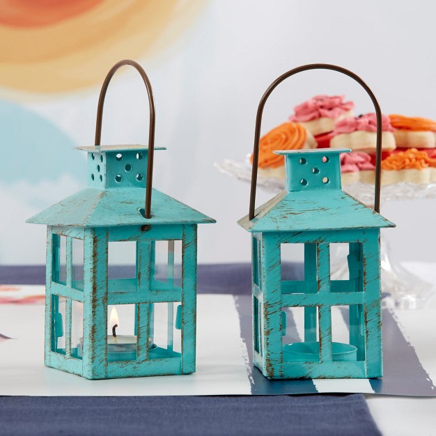 Kate Aspen Vintage Blue Distressed Lantern Medium set Of 2 14147bl